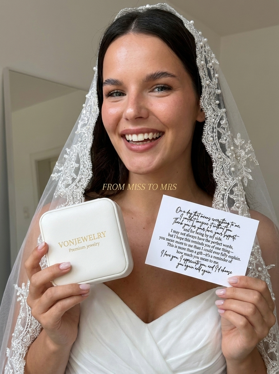 Bride holding jewelry gift